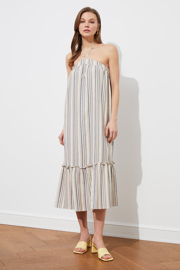 20500b Multi Colour Striped Halter Dress