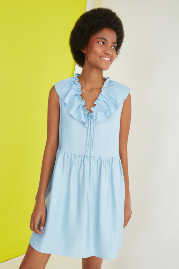 20501b Blue Sailor Collar Viscose Dress