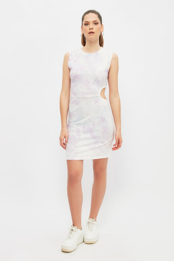 20499 Ecru Cut Out Tie & Dye Knitted Dress