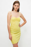 20505 Yellow Draped Strap Dress