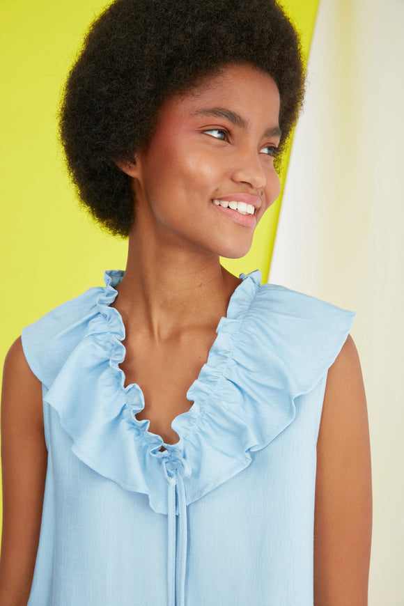 20501b Blue Sailor Collar Viscose Dress