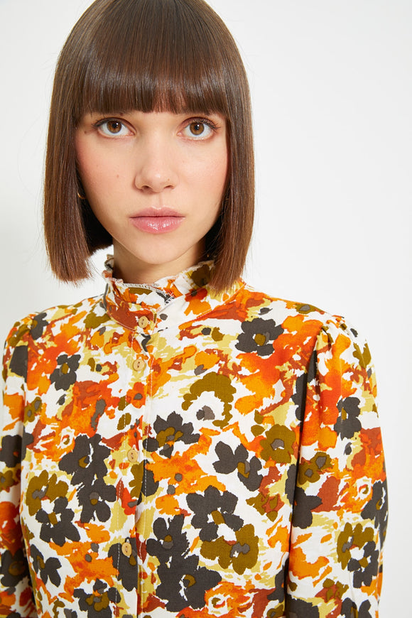 20518B Multi Colour High Collar Floral Dress