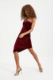 20510 Claret Red Draped Velvet Dress