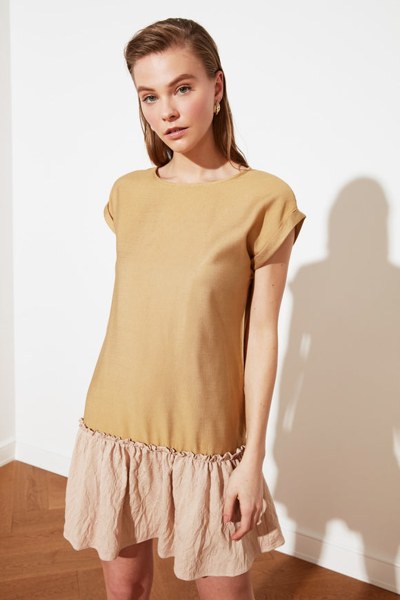 20502b Camel Tiered Viscose Dress