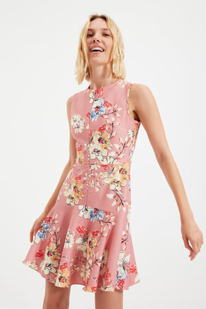 20508b Rose Pink Floral Tiered Dress