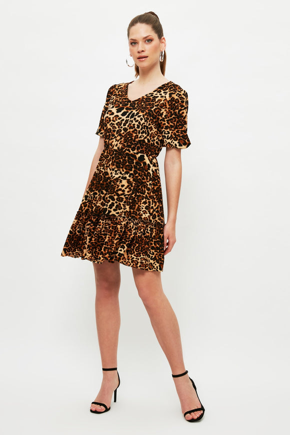 20504b Brown Animal Print Knitted Dress