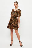 20504b Brown Animal Print Knitted Dress