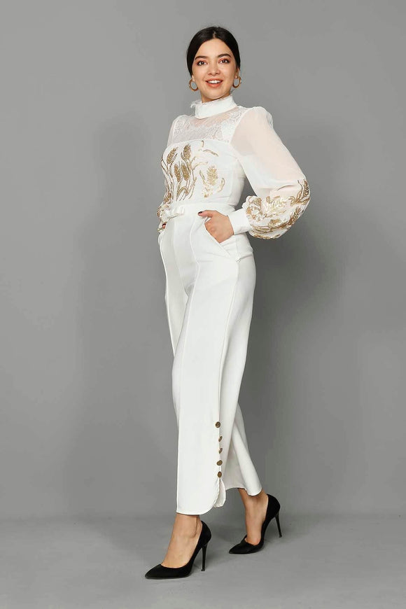 16150 off white chiffon top jumpsuit