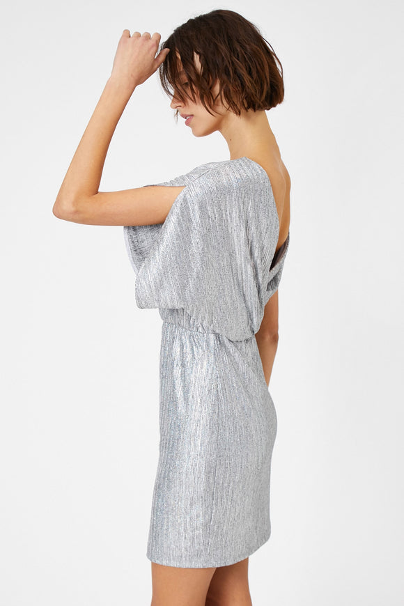 20509b Silver Grey One Shoulder Shimmer Dress