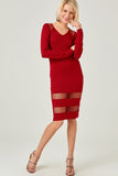 20523b Claret Red Transparent Tulle Detail Bodycon Dress