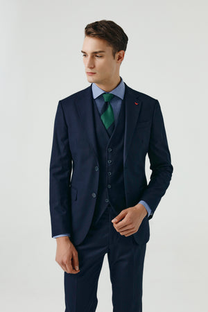 2410151b Navy Plain Slim Fit 3 Piece Suit