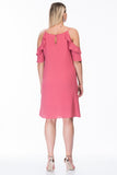 7200076 Pink Off-Shoulder Ruffle Sleeve Dress