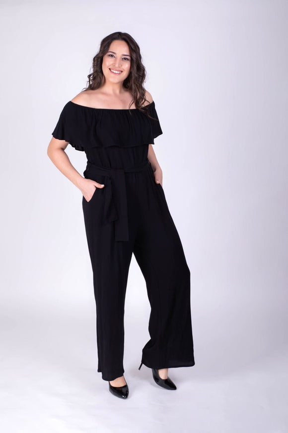  Women's Black Low Shoulder Jumpsuit 34397 
