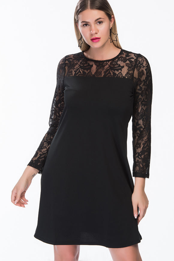 7200074 Black Lace Sleeve Dress