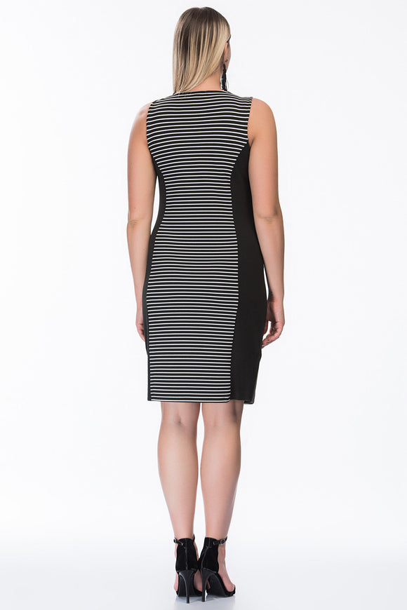 7400243 Black-White Striped Dress