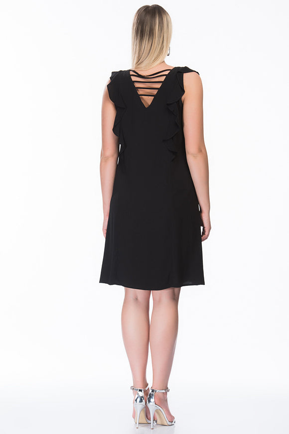 7200077 Black Ruffle Sleeve Dress