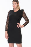 7200139 Black Lace Sleeve Ruffle Dress