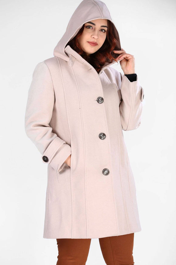 5255 Stone Hooded Cashmere Coat