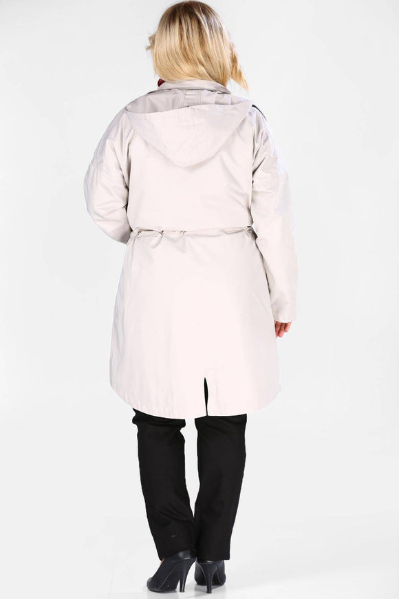 5274 Stone Hooded Plus Size Coat