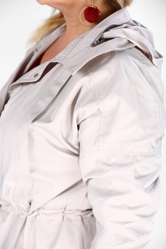 5274 Stone Hooded Plus Size Coat