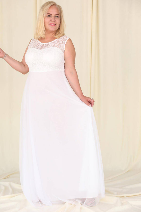 8510 White Lace Tulle Evening Dress
