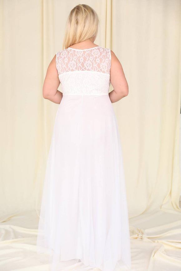 8510 White Lace Tulle Evening Dress