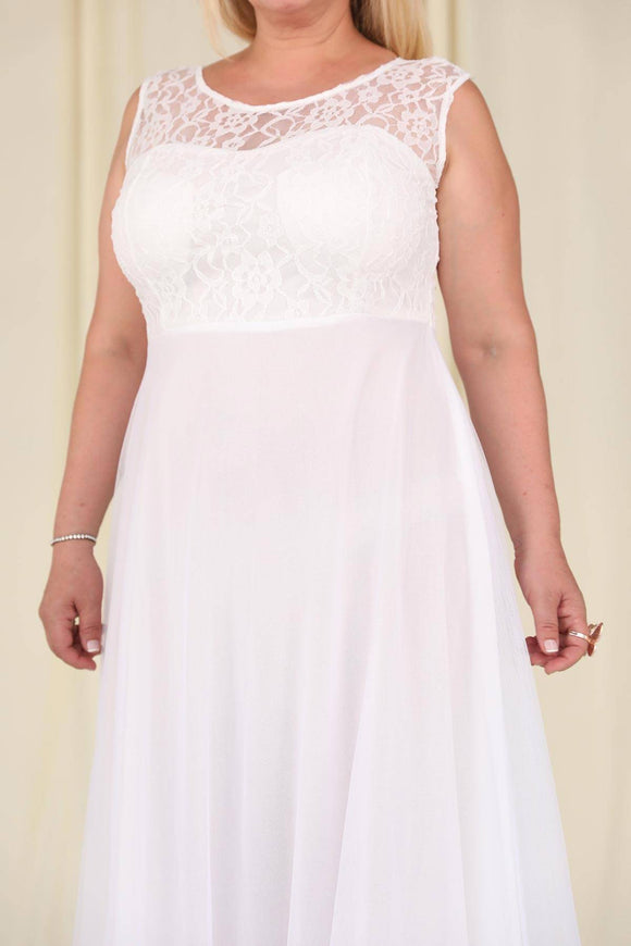 8510 White Lace Tulle Evening Dress