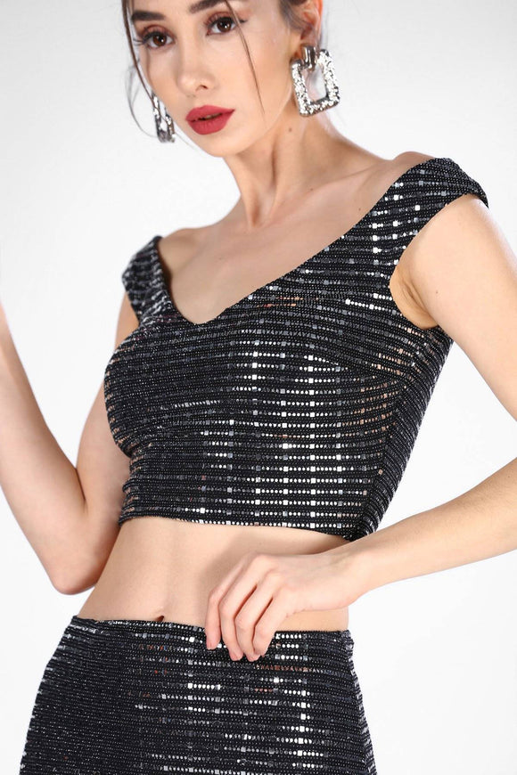 8645 Silver Shimmer Skirt & Top Set