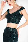 8646 Emerald Green Shimmer Skirt & Top Set