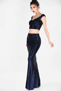 8648 Navy Blue Shimmer Skirt & Top Set