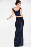 8648 Navy Blue Shimmer Skirt & Top Set