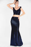 8648 Navy Blue Shimmer Skirt & Top Set