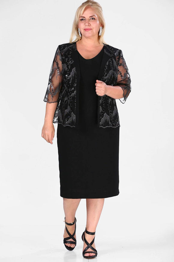 8713 Black Sheath Dress & Shimmer Jacket