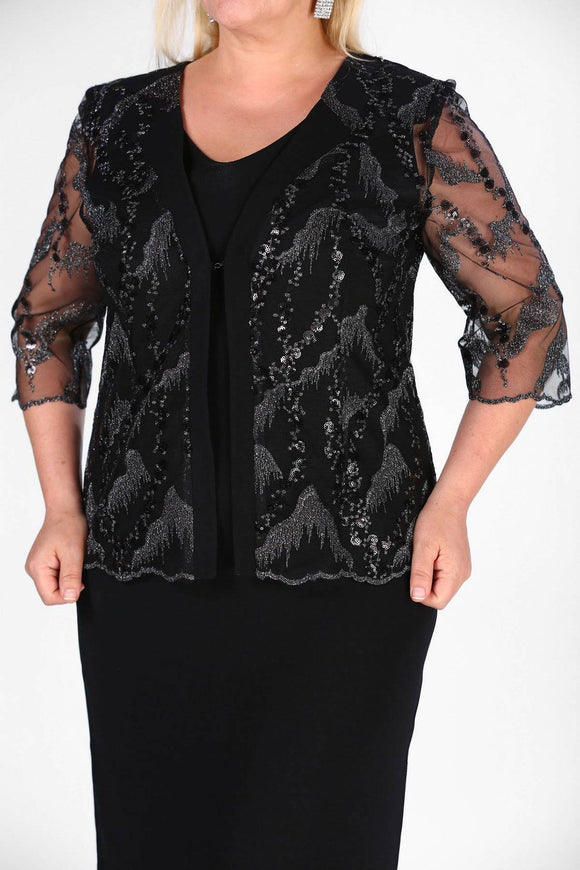 8713 Black Sheath Dress & Shimmer Jacket