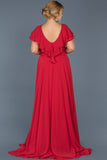 9085 Red Slit Plus Size Evening Dress