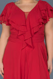 9085 Red Slit Plus Size Evening Dress