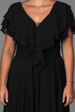 9087 Black Slit Plus Size Evening Dress