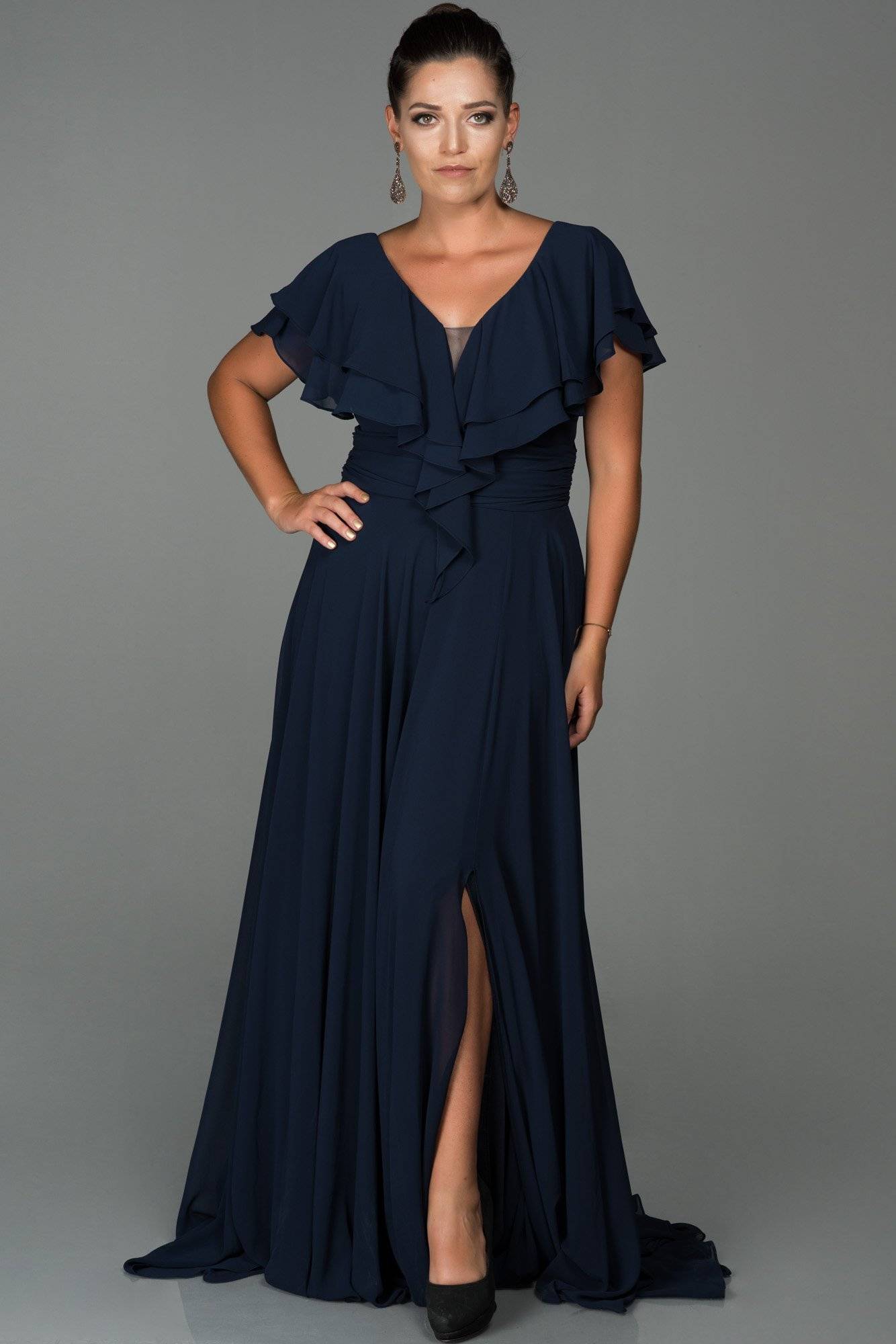 9099088 Navy Blue Slit Plus Size Evening Dress | AMP 9099088 Navy Blue Slit Plus Size Evening Dress | AMP