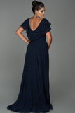 9088 Navy Blue Slit Plus Size Evening Dress