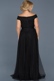 9096 Black Boat Neck Tulle Dress