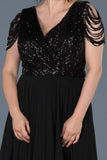 9093 Black Sequined Chiffon Skirt Evening Dress