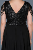 9093 Black Sequined Chiffon Skirt Evening Dress