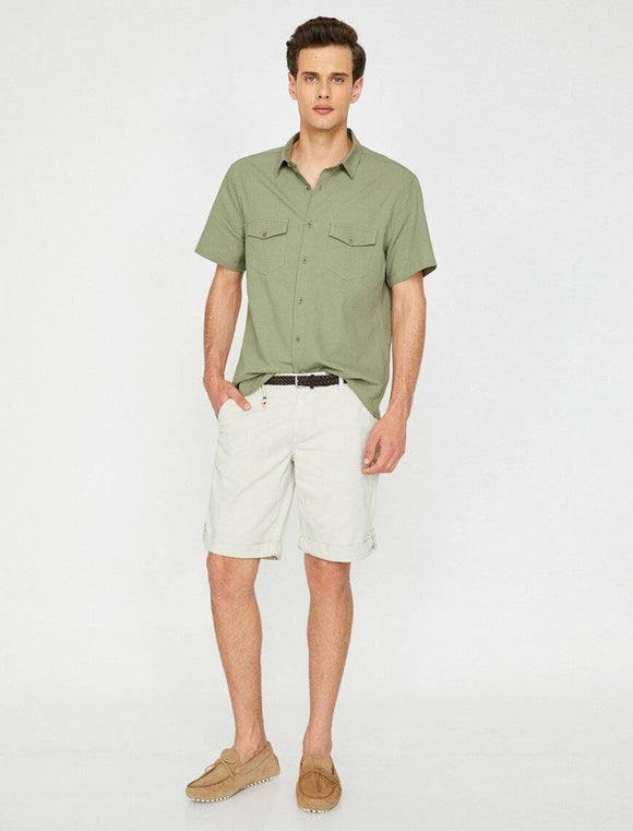 9842 Ecru Pocket Detailed Short