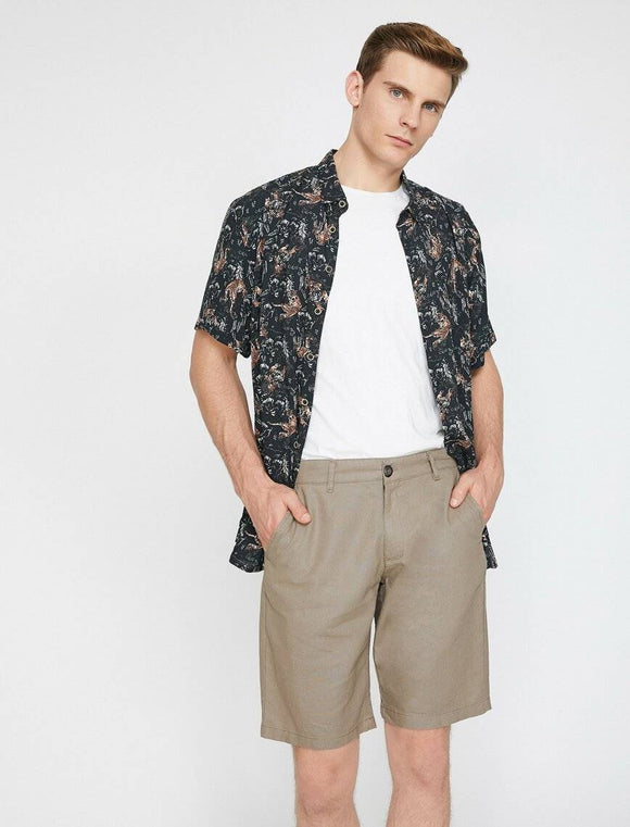 9873 Beige Pocket Detailed Short