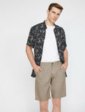 9873 Beige Pocket Detailed Short