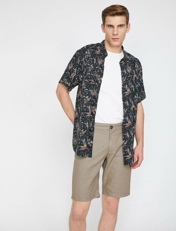 9873 Beige Pocket Detailed Short