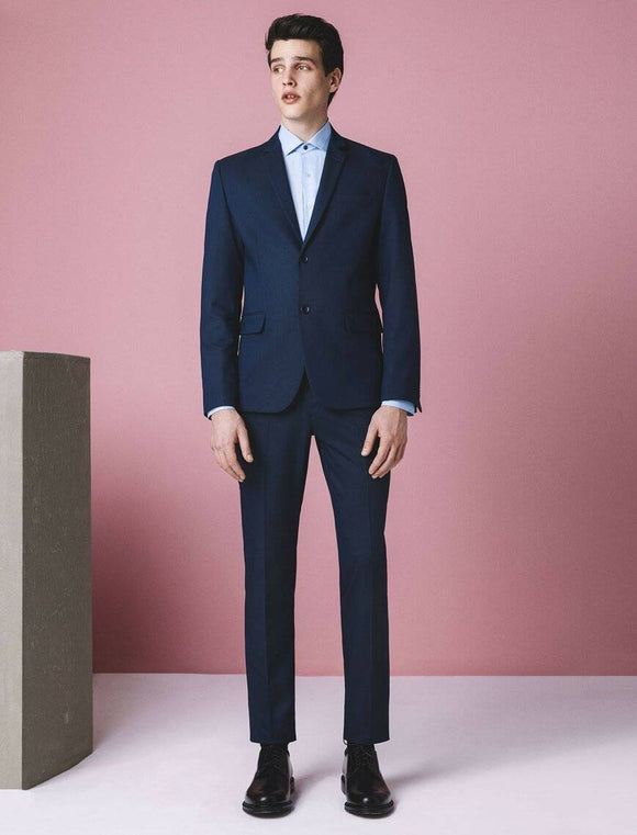 10822 Navy Plain Classic Collar Blazer