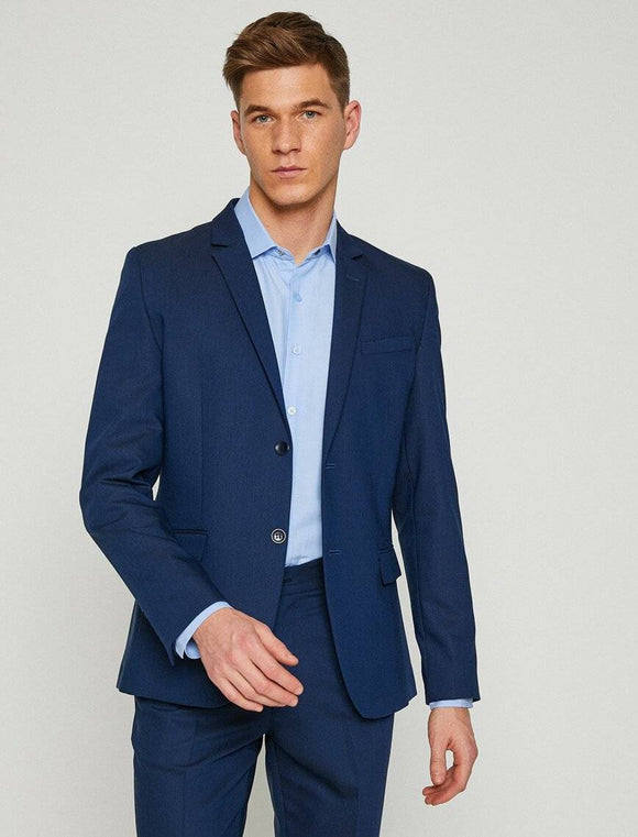 10822 Navy Plain Classic Collar Blazer