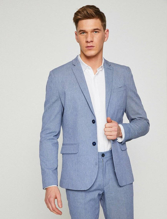 10836 Blue Self Patterned Blazer
