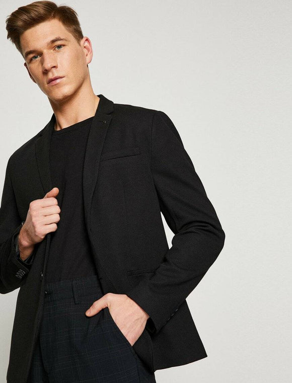10840 Black Button Detailed Blazer